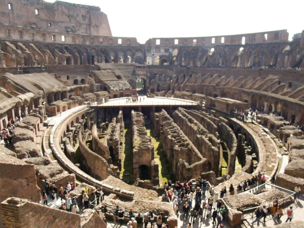 The inside of the Colosseum.