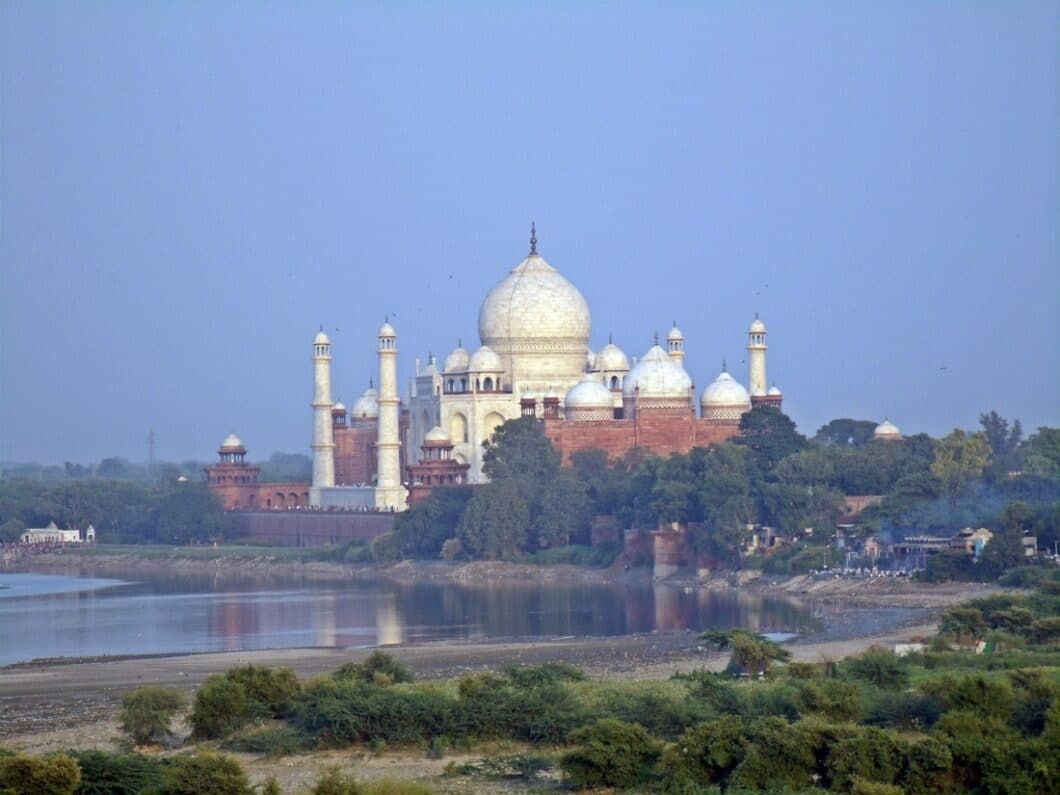 The view of the Taj Mahal from Agra Fort.