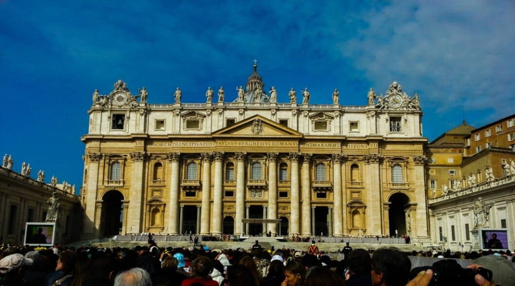 The outside of St. Peter's Basilica the morning of a Papal Audience. 