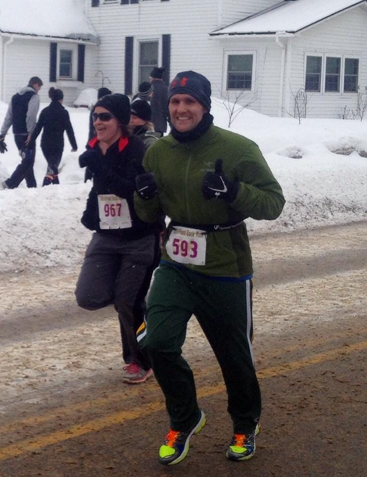 My husband running the Point Bock Run last year. It was the coldest year ever for the race!