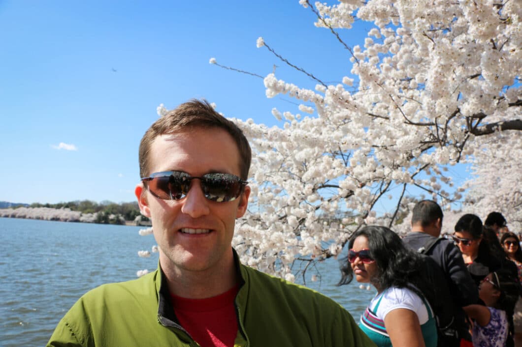My husband, the cherry blossoms and a whole bunch of other people. Ha.