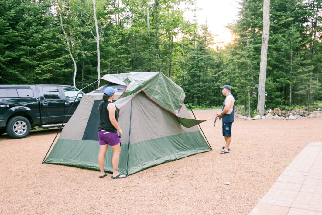 In laws are setting up the 2 bedroom tent!