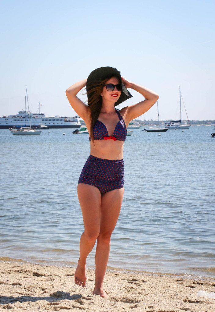 AMI Clubwear retro swimsuit in polka dots with high-waisted bikini bottoms