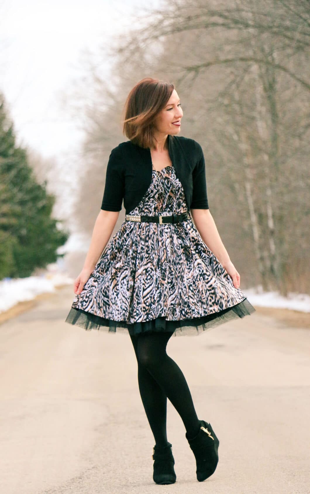 tulle dress with animal print for a winter birthday outfit