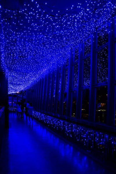 The lights in the cafe portion of the main observatory