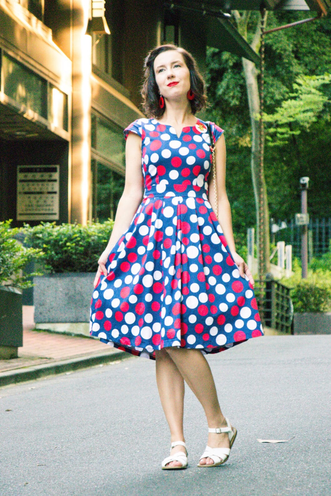 Retro polka dot midi dress