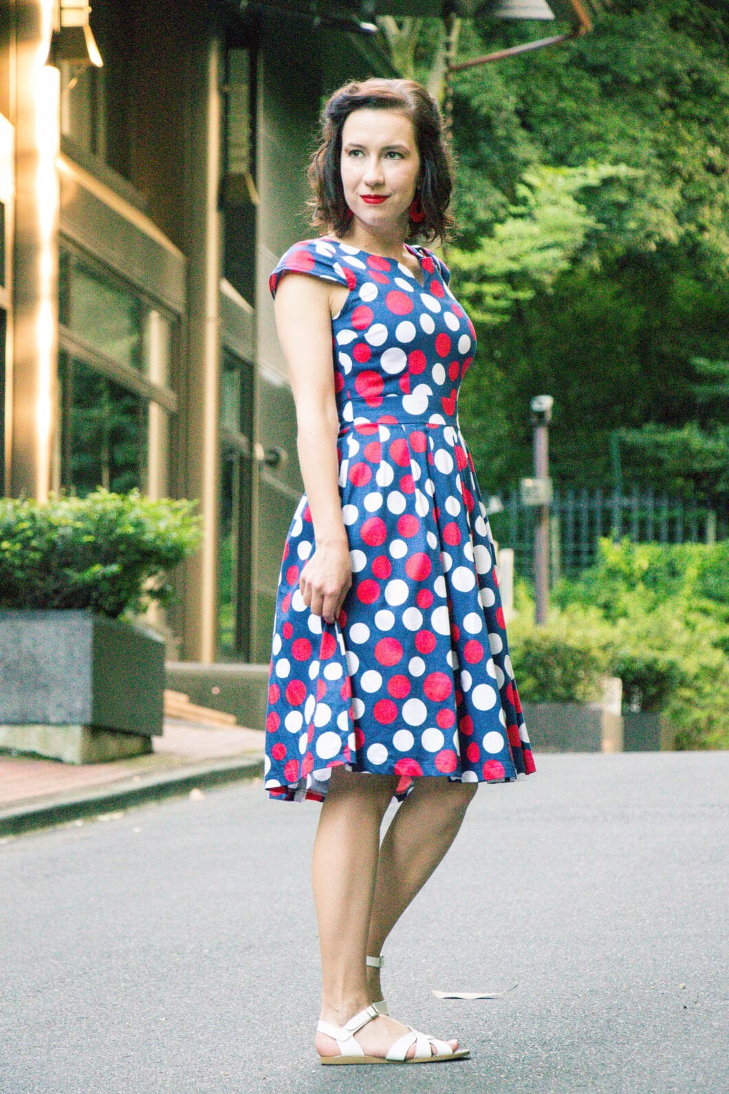 Retro polka dot midi dress