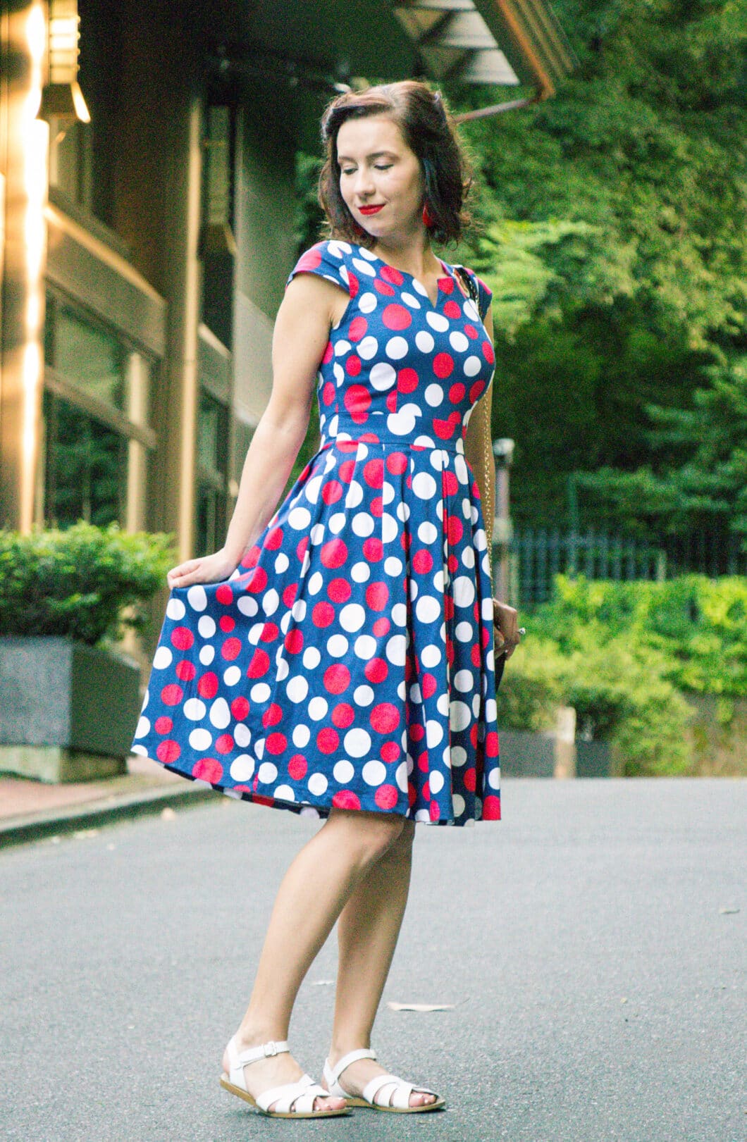 Retro polka dot midi dress