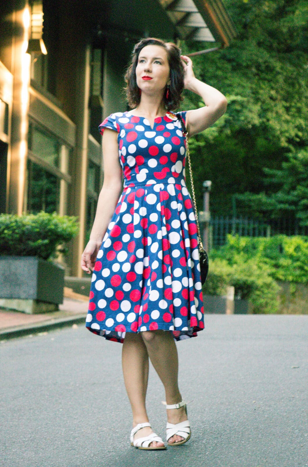 Retro polka dot midi dress