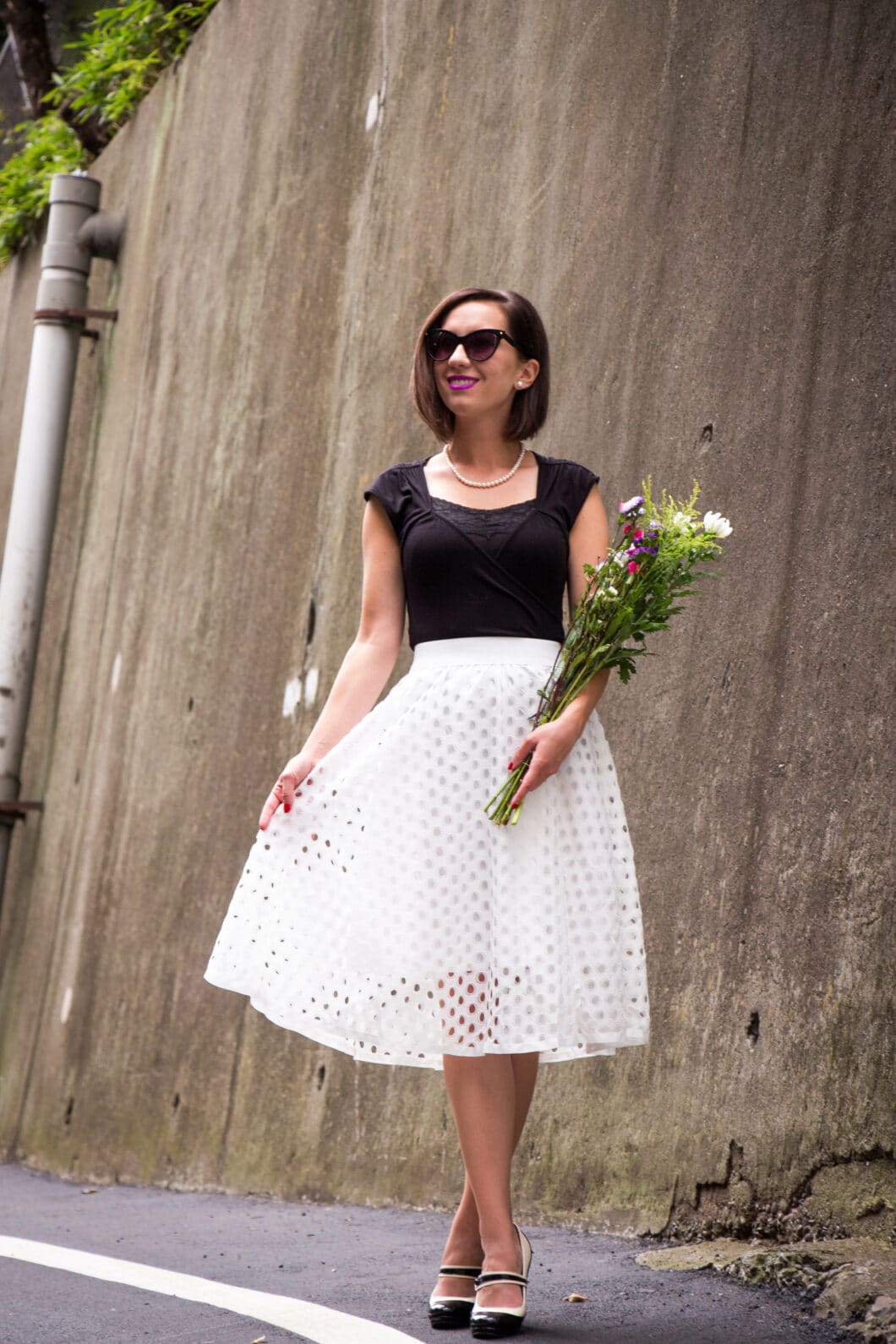 Shein eyelet white midi skirt