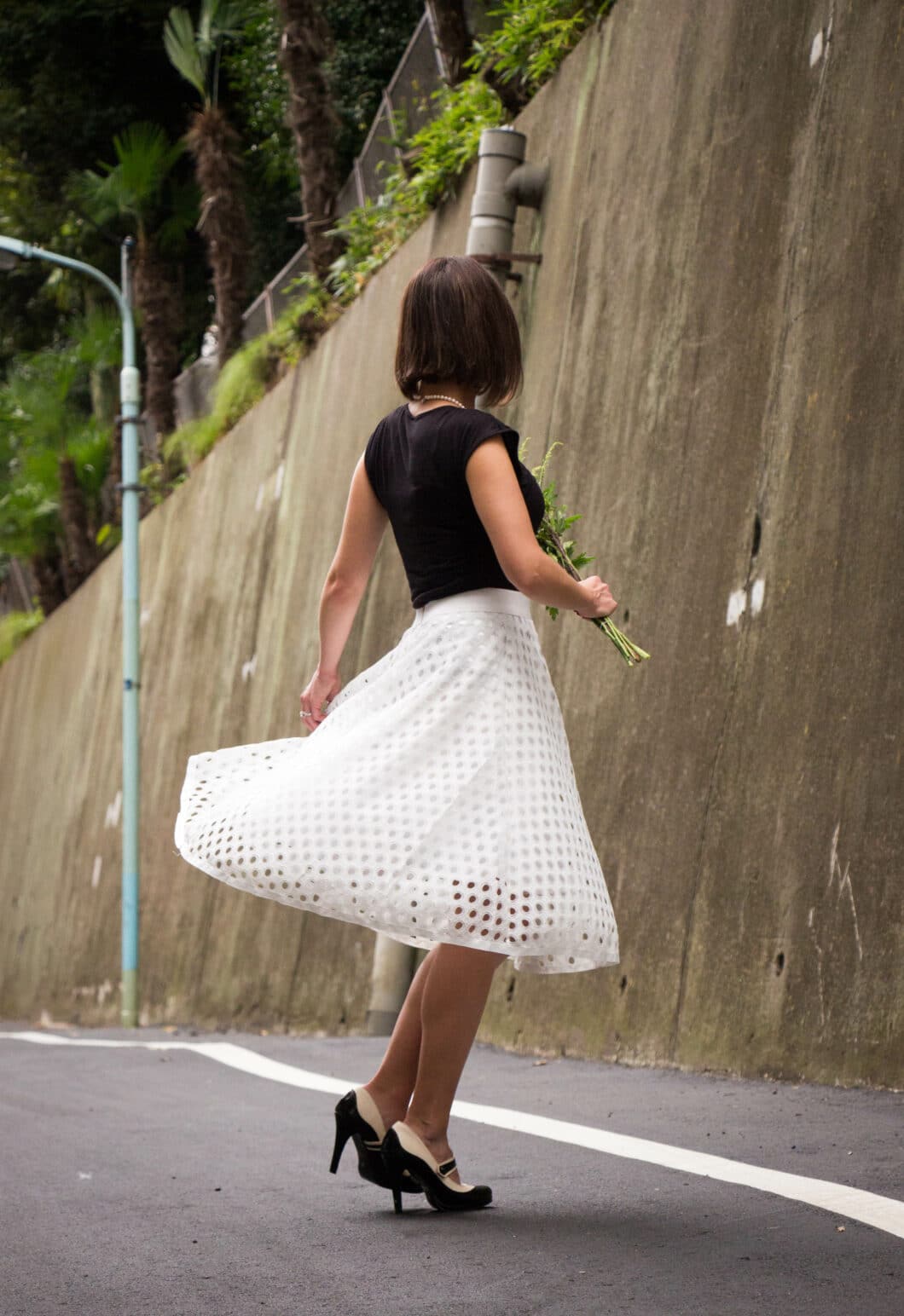 Shein eyelet white midi skirt