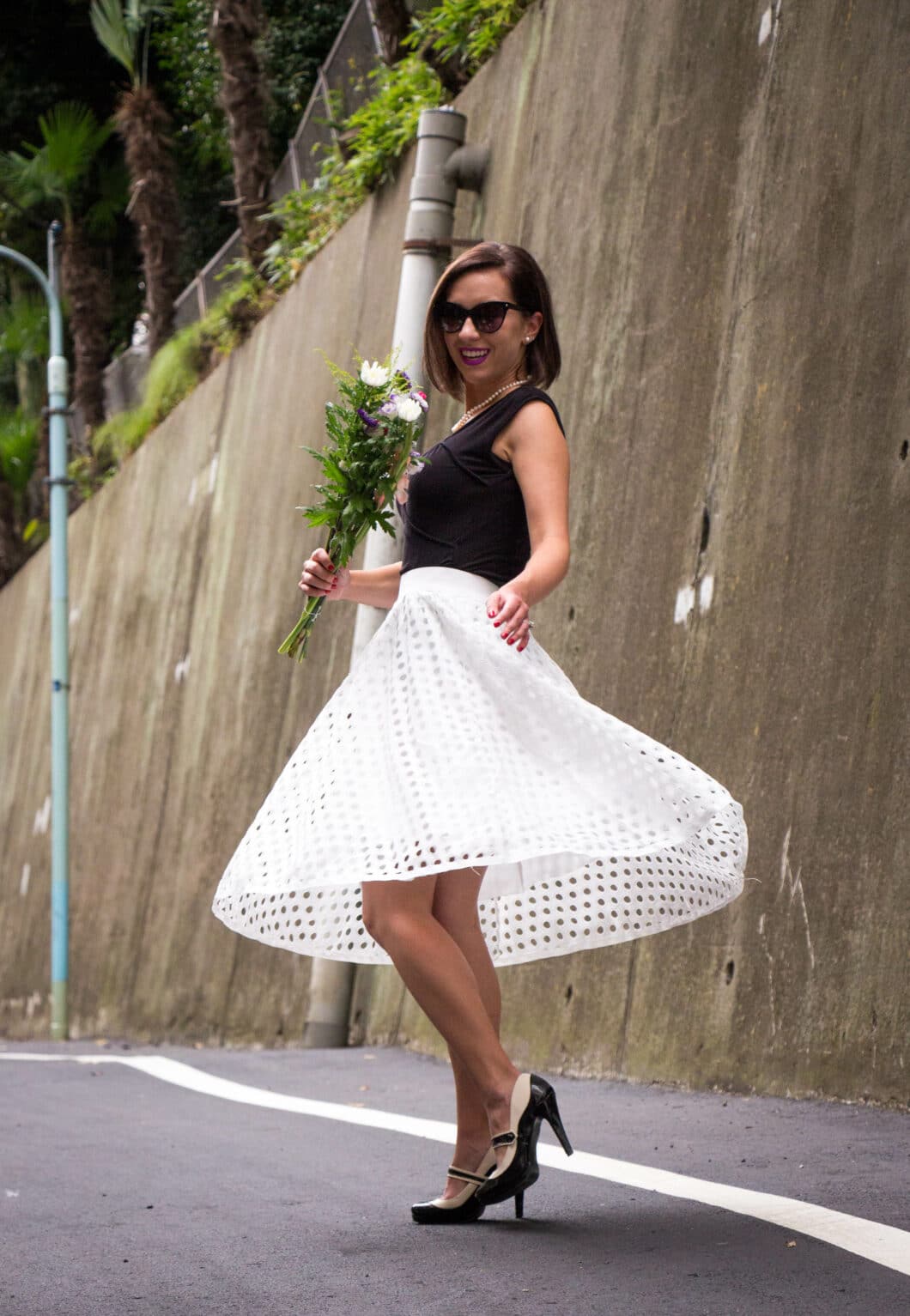 Shein eyelet white midi skirt