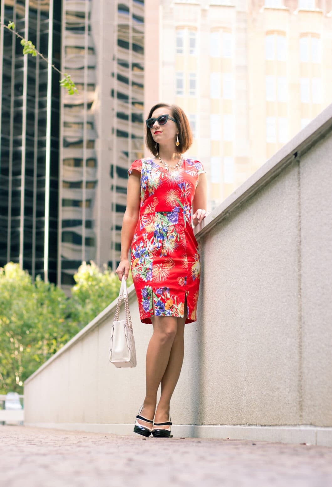 red floral dress