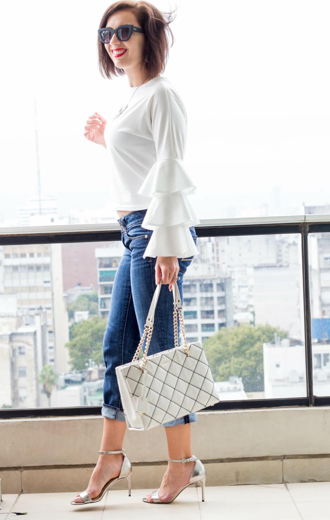 Shein ruffle sleeves white top