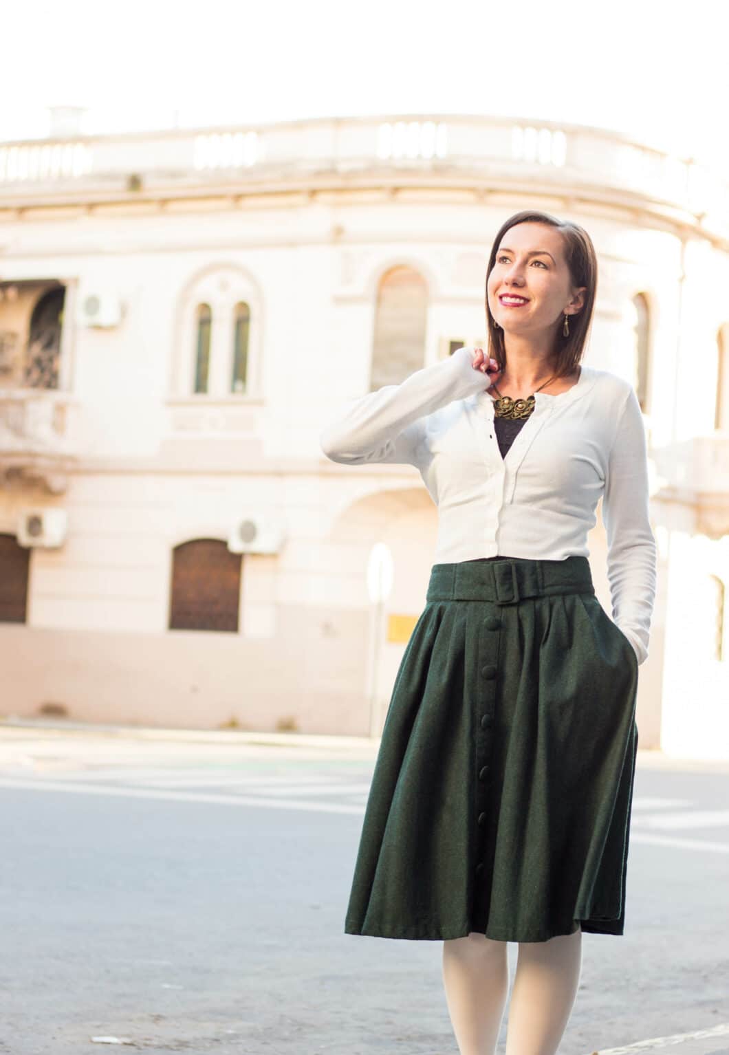 Cropped cardigan and ModCloth Midi Skirt