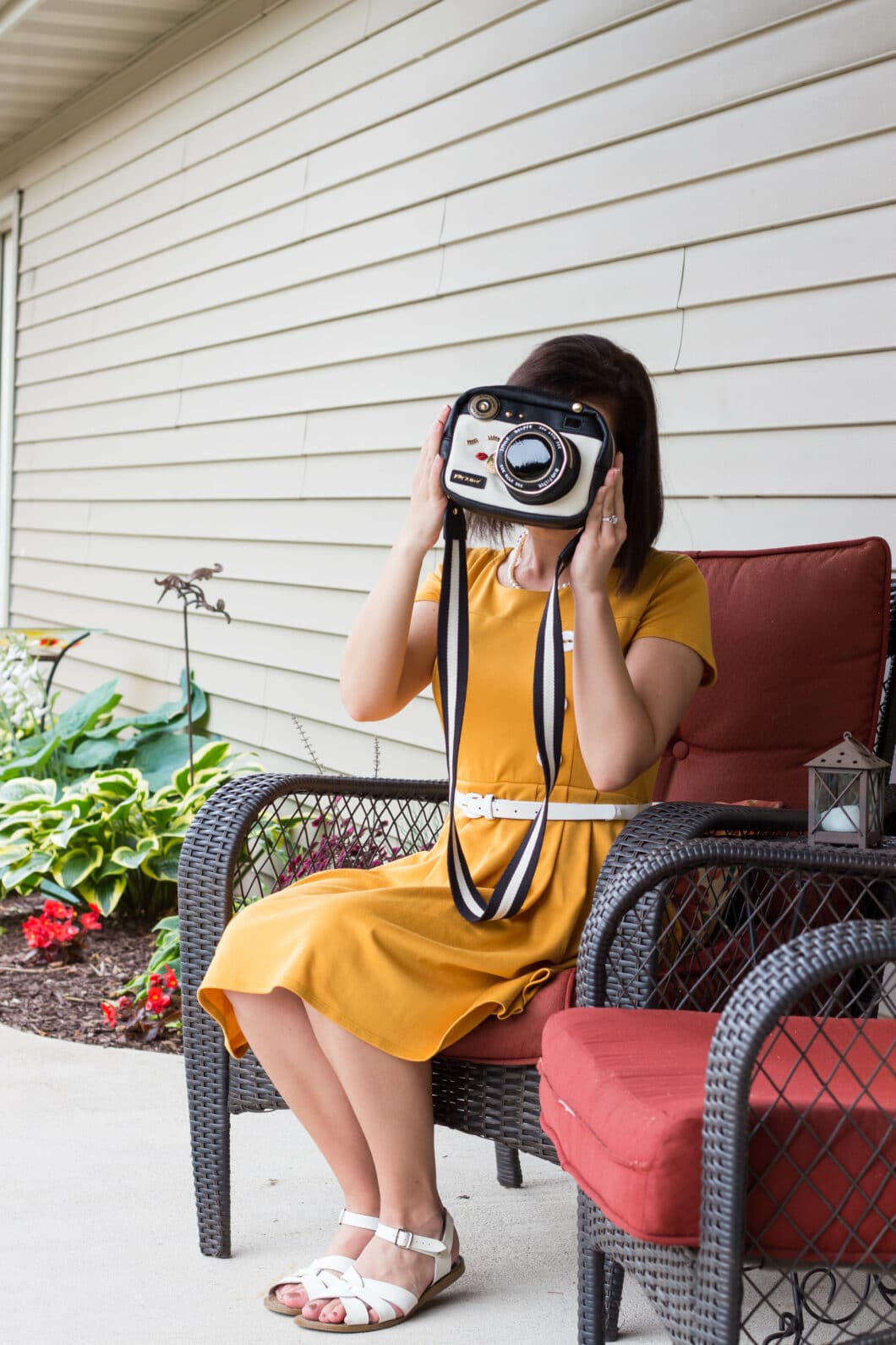 ModCloth Yellow Dress and Betsey Johnson Camera Purse