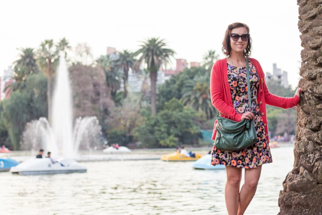 Floral dress & pink cardigan