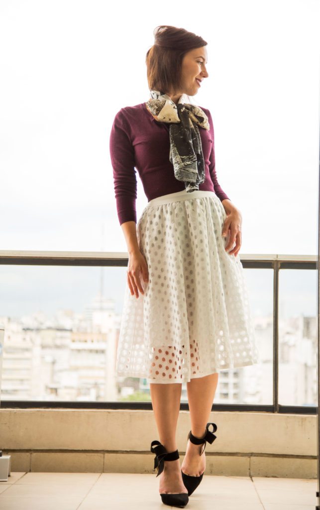 Asian Eye scarf + Shein eyelet skirt