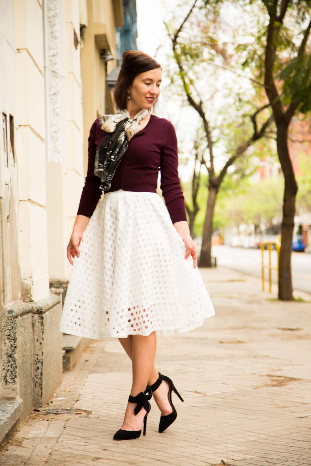 Asian Eye scarf + Shein eyelet skirt