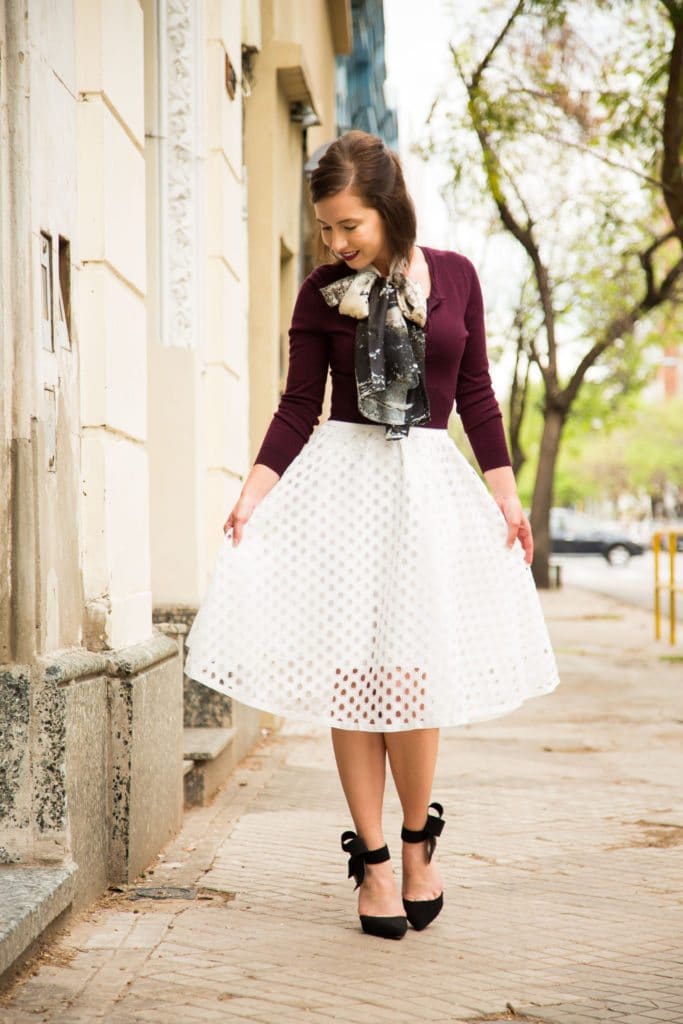 Asian Eye scarf + Shein eyelet skirt