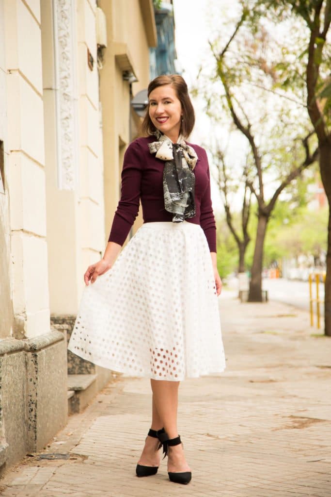 Asian Eye scarf + Shein eyelet skirt