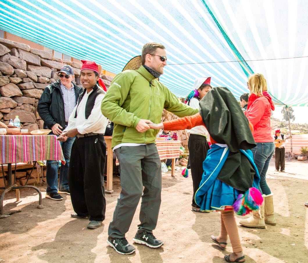 My husband participating in a dance on Taquile Island.