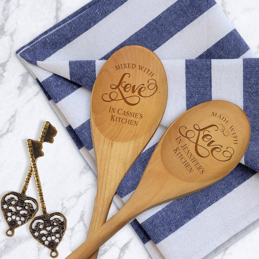 Personalized Spoon - Wooden Kitchen Spoon - Baking Gift - Mixed With Love Spoon - Housewarming Gift - Engraved Wood Spoon - Gift For Foodie