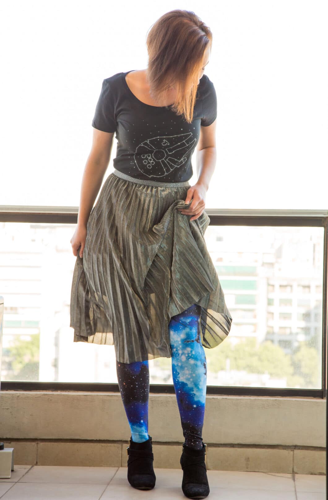 Radish Apparel Millennium Falcon Shirt + Metallic Skirt + Galaxy Leggings