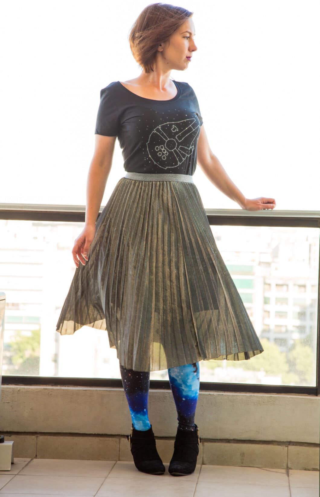 Radish Apparel Millennium Falcon Shirt + Metallic Skirt + Galaxy Leggings