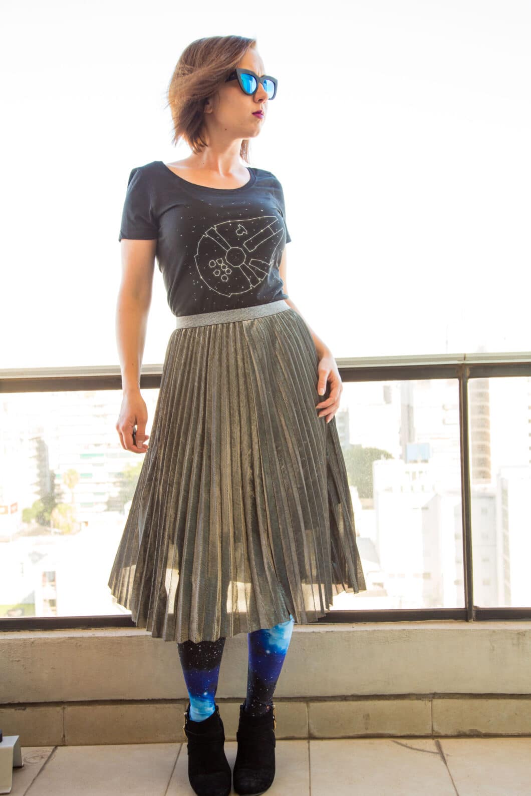 Radish Apparel Millennium Falcon Shirt + Metallic Skirt + Galaxy Leggings