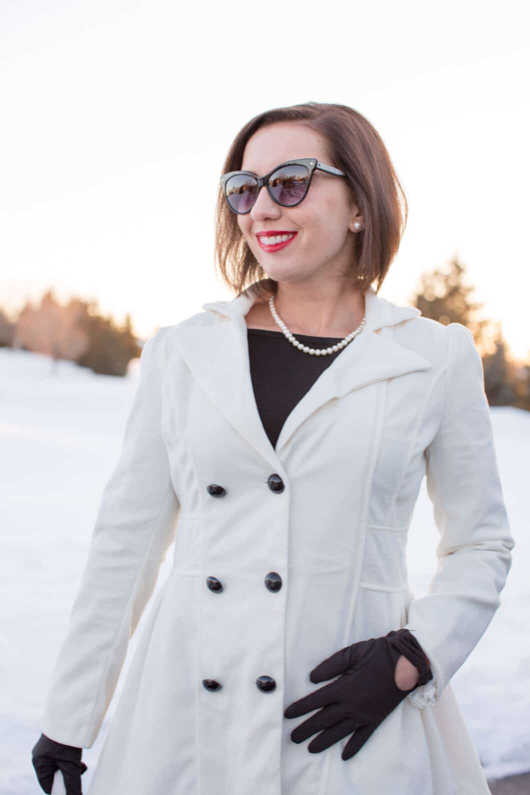 White Shawl Collar Long Sleeve Wool-Blend Coat