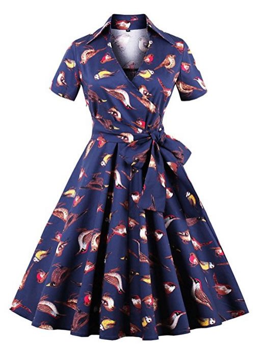 bird fit and flare dress
