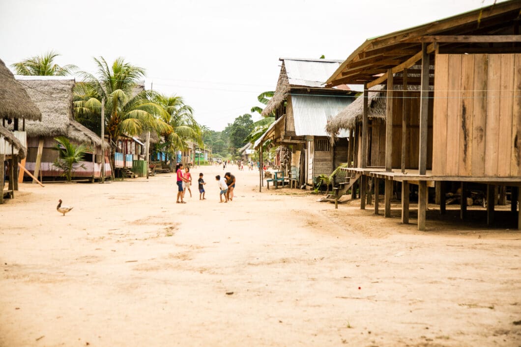 We saw kids are playing while Visiting a Village in the Amazon Rainforest