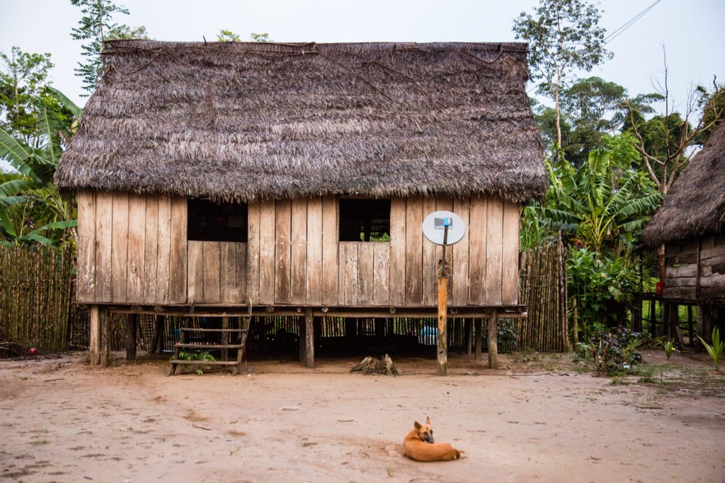 A wooden house in a village in Amazon 