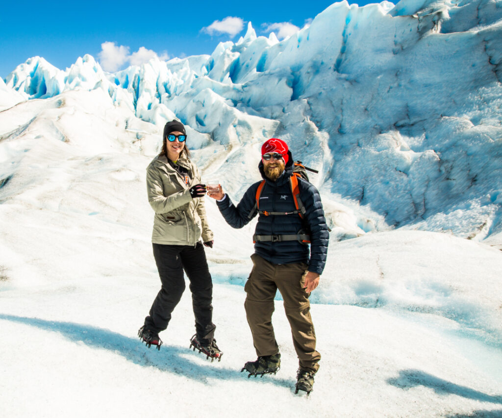 Cheers!! Enjoying our glacier ice drinks at the end of the Perito Moreno hike.