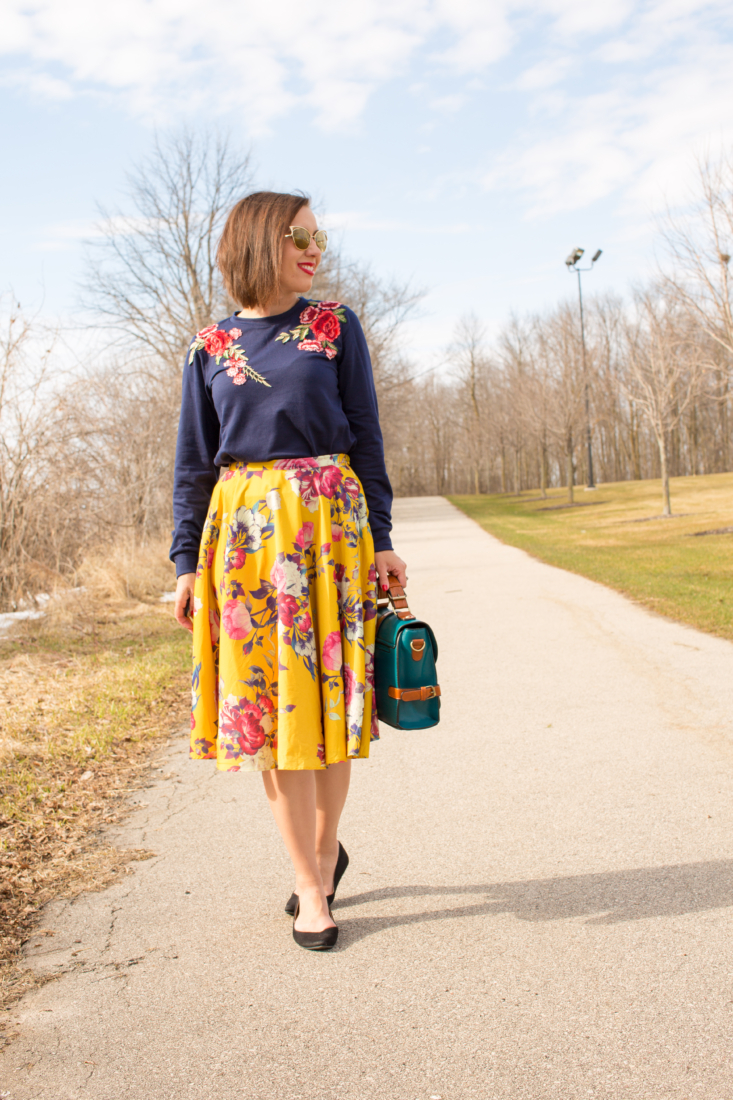 Shein floral sweater & ModCloth floral skirt