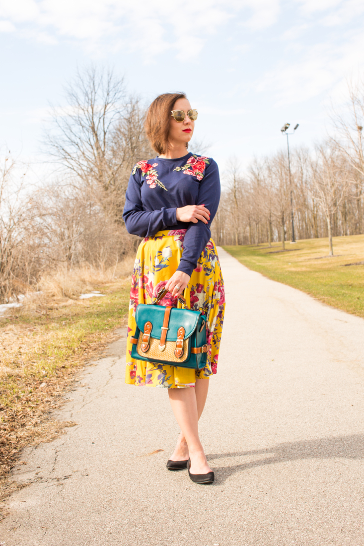 Shein floral sweater & ModCloth floral skirt