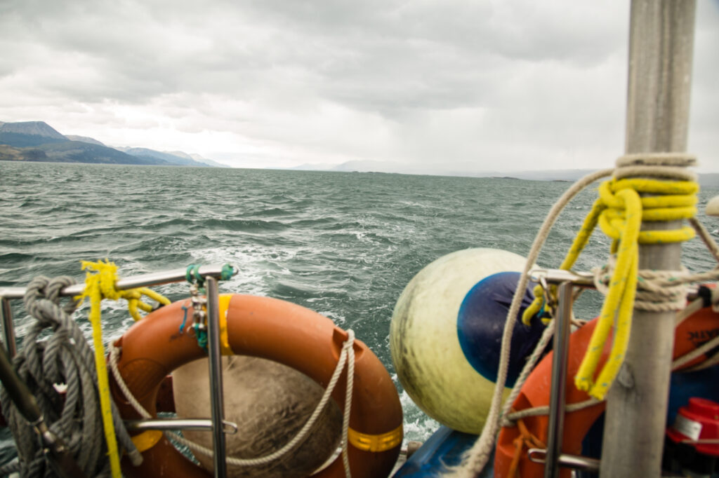 A view from a boat sailing the Beagle Channel in Argentina.