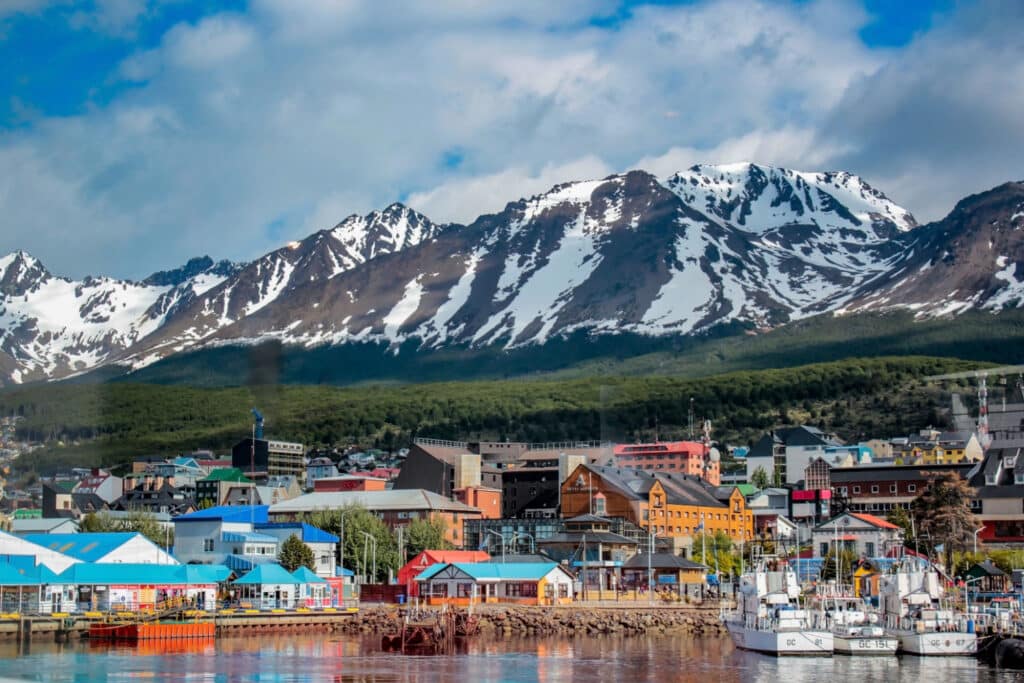 Ushuaia view from the boat. Tierra del Fuego province in Argentina. Patagonia. End of the world