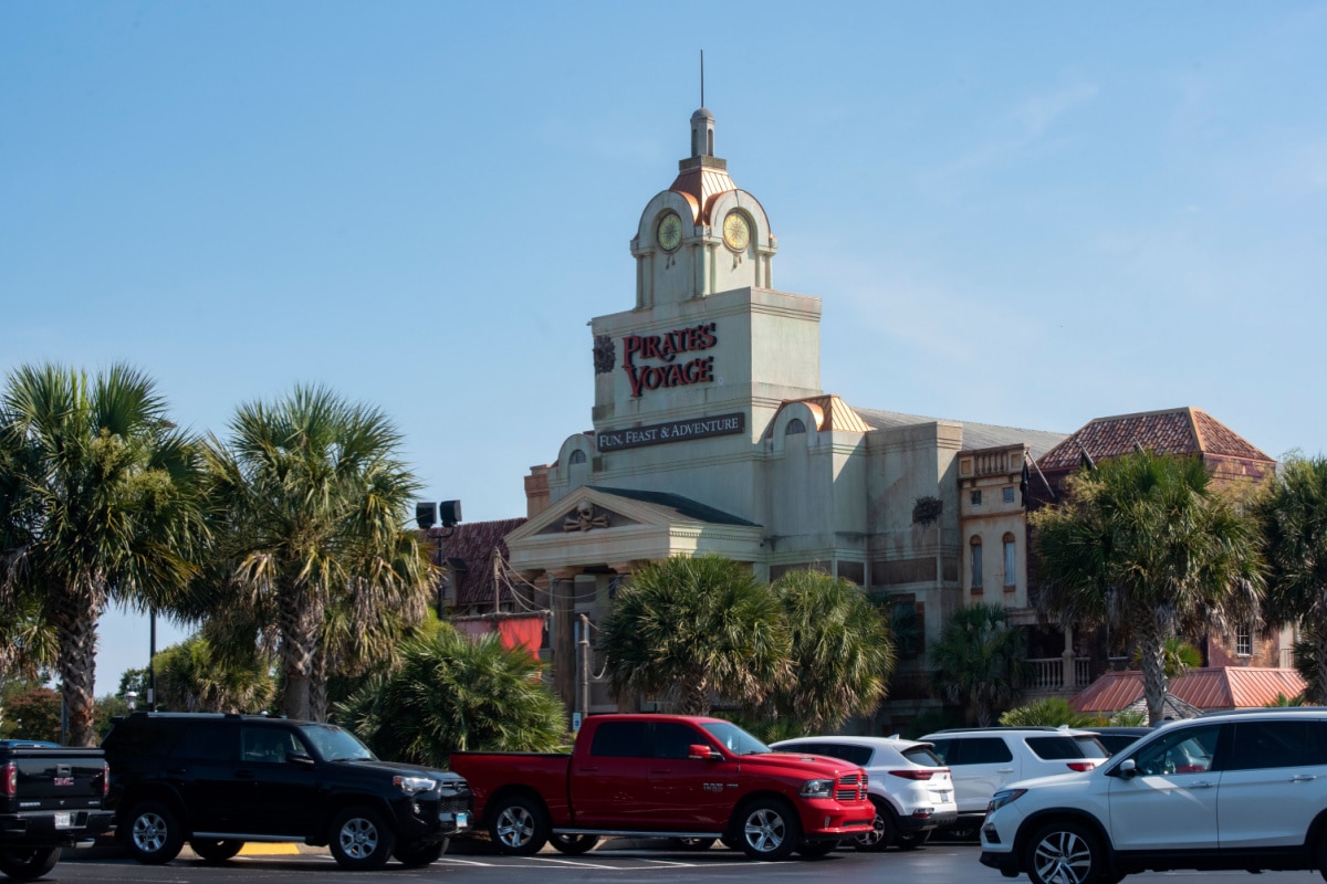 Myrtle Beach, SC - United States - 07-05-2021: The exterior of Pirate's Voyage dinner show is seen from outside.