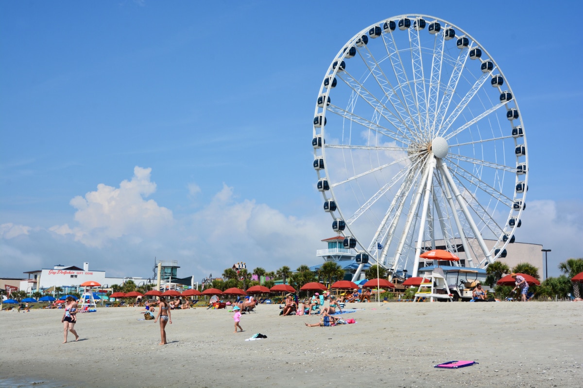 MYRTLE BEACH SOUTH CAROLINA JUNE 29 2016: SkyWheel when it opened on 20 May 2011 it was the second-tallest extant Ferris wheel in North America, after the Texas Star in Dallas