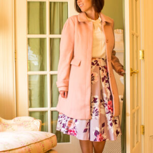 Wearing Pink in Fall - ModCloth coat, floral skirt, suede loafers
