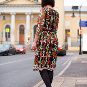 wearing a floral dress for the holidays