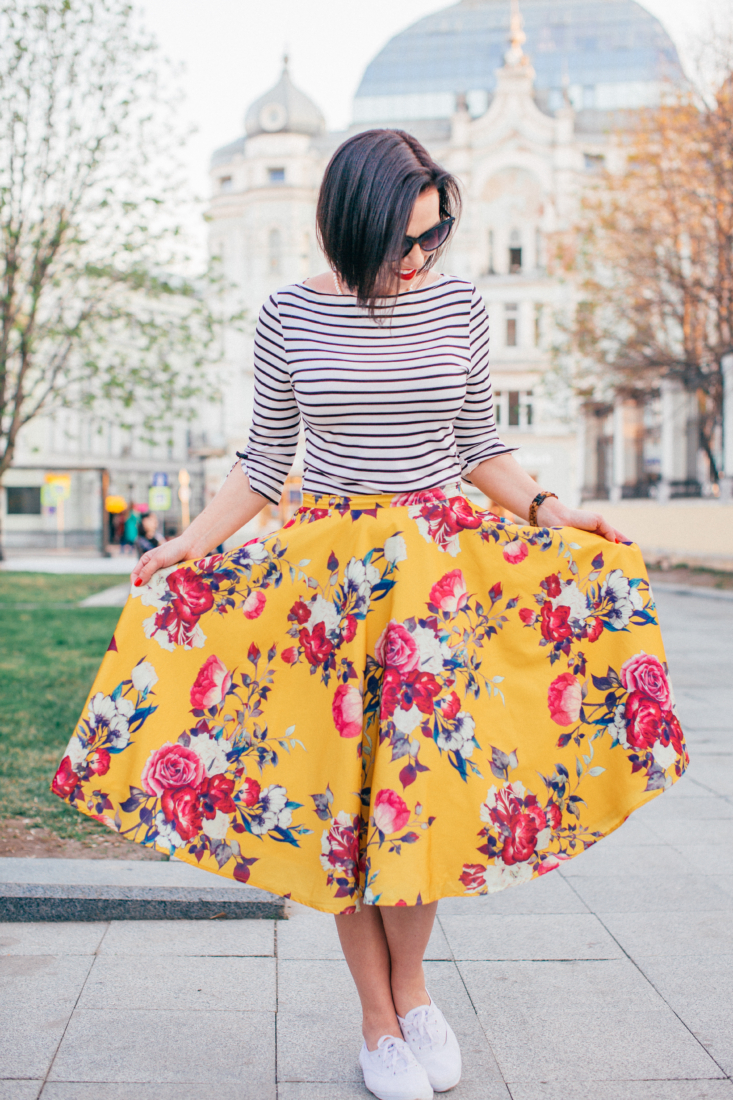 ModCloth floral midi skirt