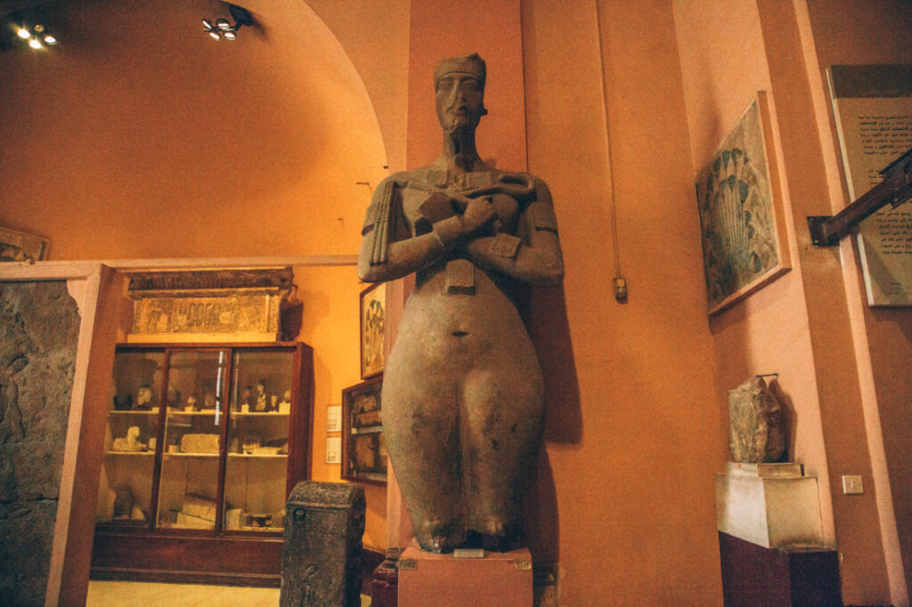 A statue of Pharoah Akhenaten inside an exhibit at the Egyptian Museum in Cairo.