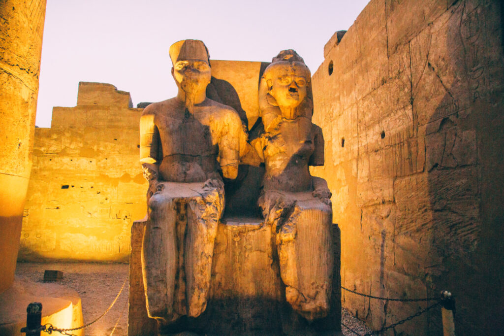 A statue of King Tut and his wife that was later added to the Luxor Temple