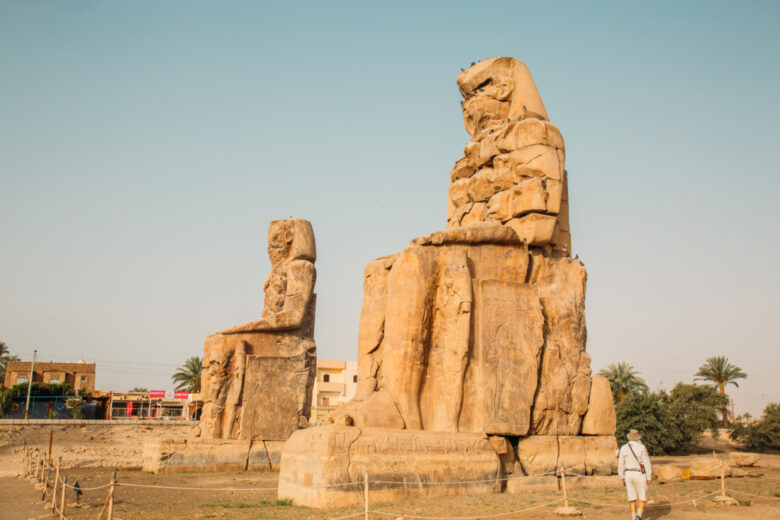 The Colossi of Memnon statues in Luxor, Egypt.