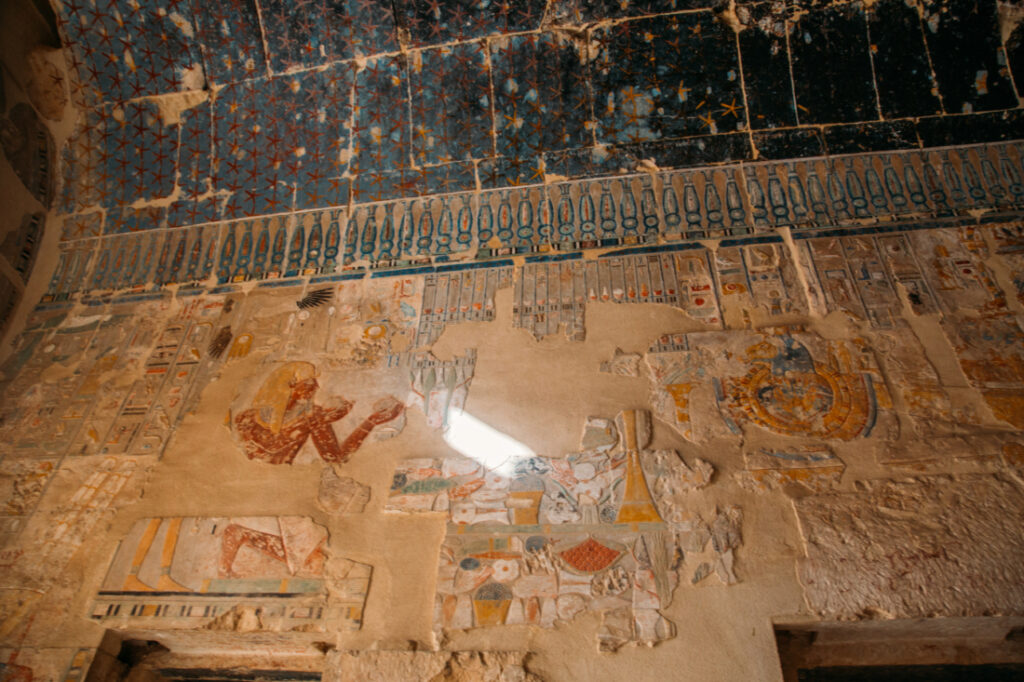 Remnants of murals painted on the walls inside the Temple of Hatshepsut.