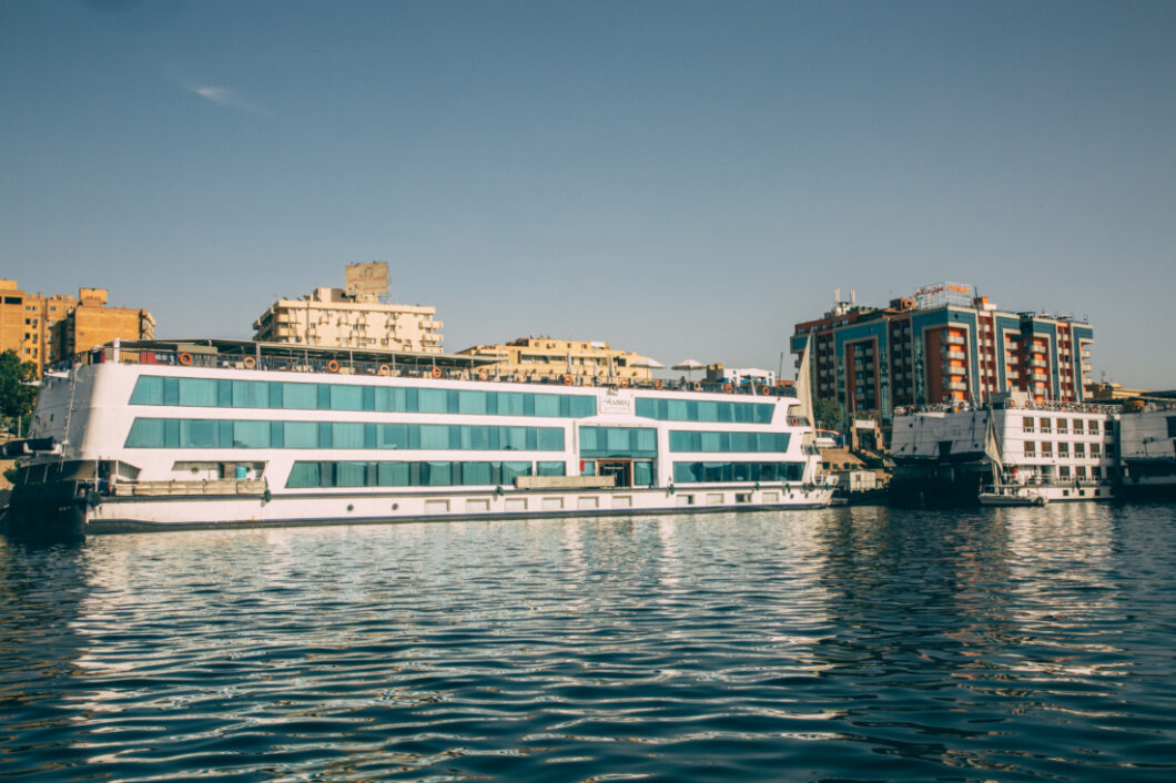 Amwaj Living Stone cruise boat floating on the Nile River in Egypt