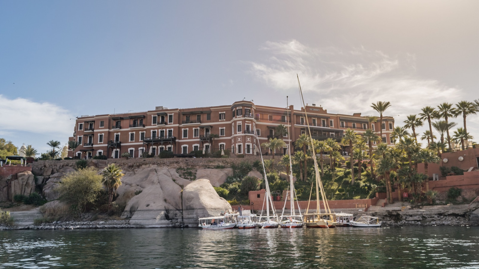 Aswan/Egypt - 01/23/2018: The Sofitel Legend Old Cataract Hotel is a historic British colonial-era 5-star luxury resort hotel located on the banks of the River Nile in Aswan, Egypt.
